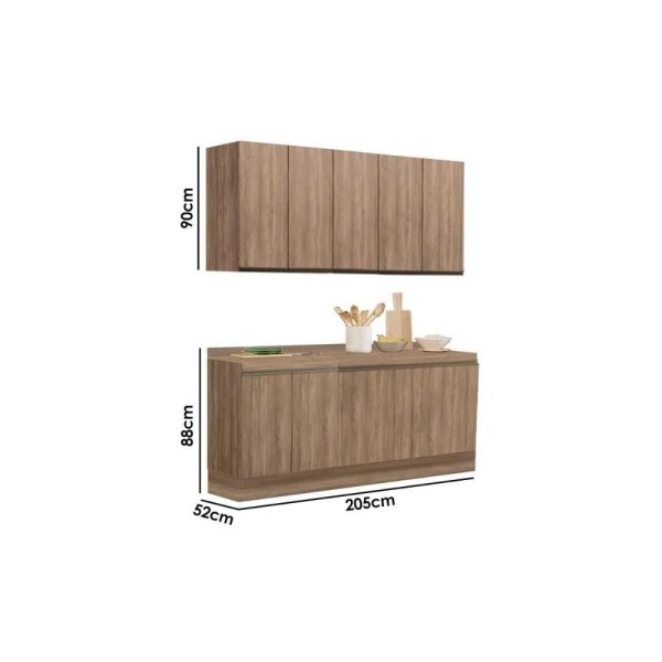 Encontraproduto.com.br - Cozinha Completa Maxxi 6 Peças (2 Armários + 2 Balcões + 2 Complementos) C6P24 Nogal - Kappesberg
