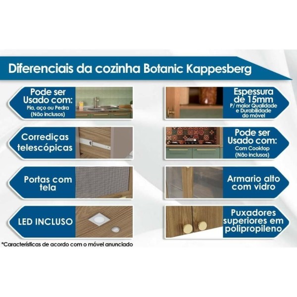 Encontraproduto.com.br - Balcão De Cozinha Botanic M621 1 Porta C/ Tampo- Kappesberg Nogueira/fendi/cinzel - Kappesberg