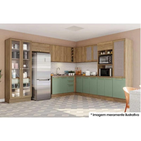 Encontraproduto.com.br - Balcão De Cozinha Botanic M621 1 Porta C/ Tampo- Kappesberg Nogueira/oliva/cinzel - Kappesberg