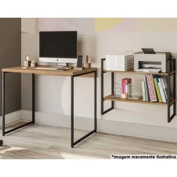 Encontraproduto.com.br - Escritório Completo Industrial (1 Escrivaninha, 1 Nicho) 2 Peças Freijo/Preto - Kappesberg