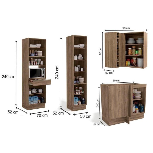 Encontraproduto.com.br - Cozinha Modulada Kappesberg 11pçs 3 Armários 3 Balcões 2 Paneleiros 3 Complementos C11p07 Nogal