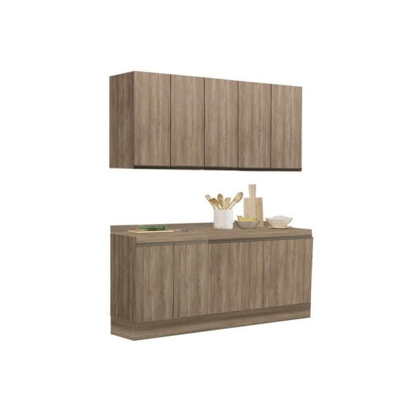 Encontraproduto.com.br - Cozinha Modulada Kappesberg Maxxi  6 Peças (2 Armários + 2 Balcões + 2 Complementos) C6P24 Nogal