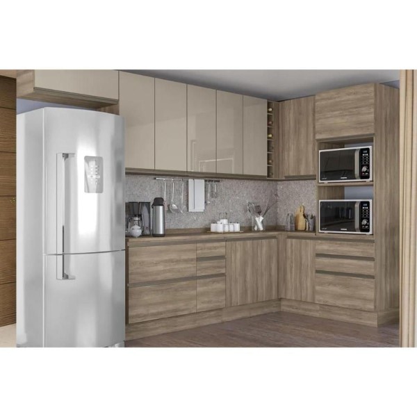 Encontraproduto.com.br - Cozinha Completa Maxxi 11 Peças (4 Armários + 3 Balcões + 1 Paneleiro + 3 Complementos) C11p08 Nogal