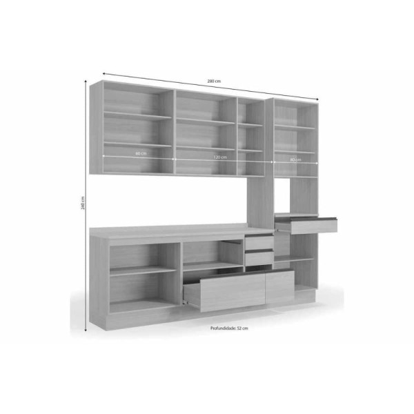 Encontraproduto.com.br - Cozinha Completa Maxxi 7 Peças (2 Armários + 2 Balcões + 1 Paneleiro + 2 Complementos) C7p13 Nogal