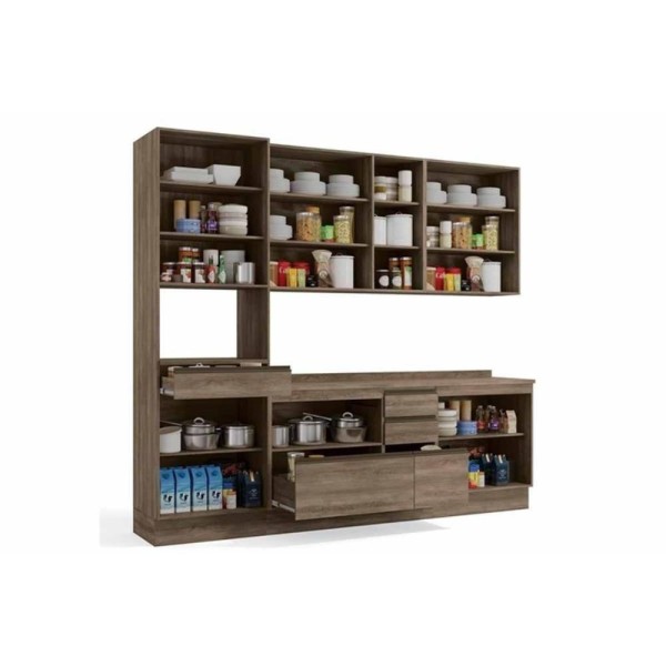 Encontraproduto.com.br - Cozinha Completa Maxxi 7 Peças (2 Armários + 2 Balcões + 1 Paneleiro + 2 Complementos) C7p13 Nogal