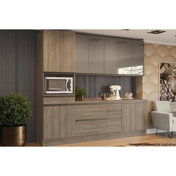 Encontraproduto.com.br - Cozinha Completa Maxxi 7 Peças (2 Armários + 2 Balcões + 1 Paneleiro + 2 Complementos) C7p13 Nogal