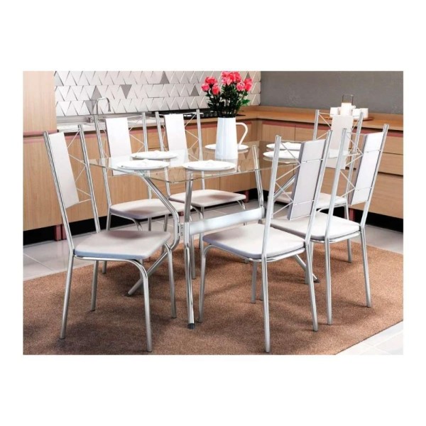Encontraproduto.com.br - Mesa Cozinha Loire 150+6 Cadeiras Lisboa Cromada/branco-kap