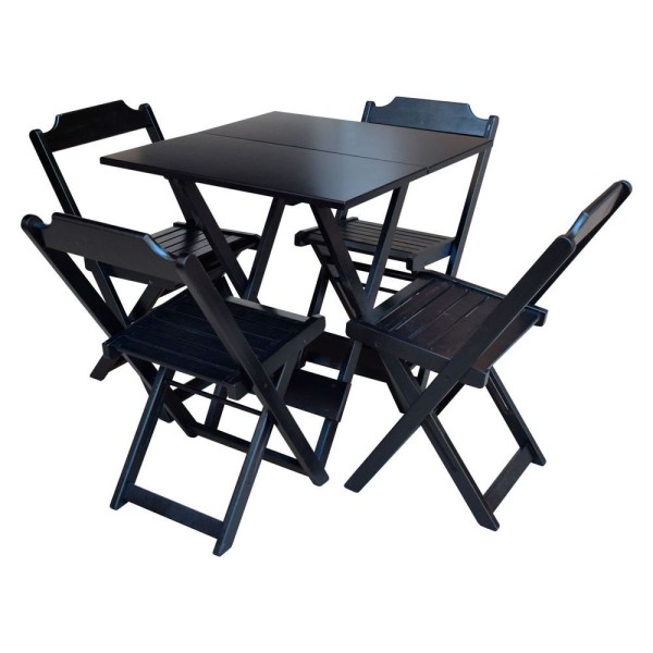 Encontraproduto.com.br - Conjunto Jogo De Mesa Com 4 Cadeiras De Madeira Dobravel 70X70 Preto - Preto