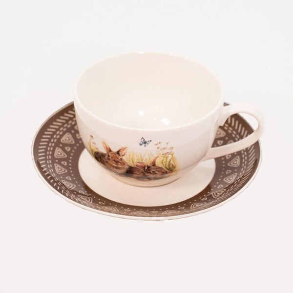 Encontraproduto.com.br - Kit 2 Xícaras Chá Café De Páscoa Coelho Em Porcelana 210ml