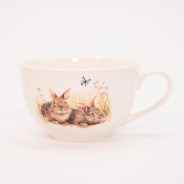Encontraproduto.com.br - Kit 2 Xícaras Chá Café De Páscoa Coelho Em Porcelana 210ml