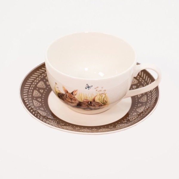 Encontraproduto.com.br - Kit 2 Xícaras Chá Café De Páscoa Coelho Em Porcelana 210ml