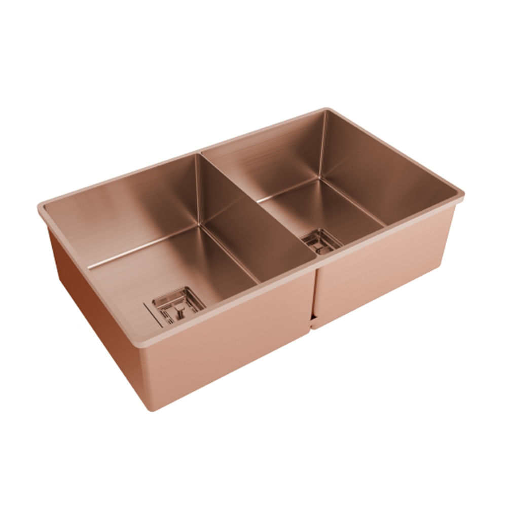 Cuba para Cozinha Dupla Primaccore Semi Top Mount 70x42x20cm Rose Gold - Debacco