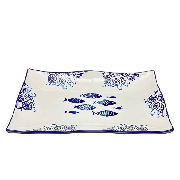Encontraproduto.com.br - Jogo Petisqueiras Bandeja Peixe 6pçs Travessas Bowl Oceano
