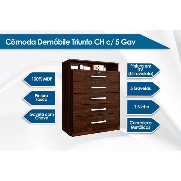 Encontraproduto.com.br - Cômoda Demóbile Triunfo com 5 Gavetas e 1 Nicho