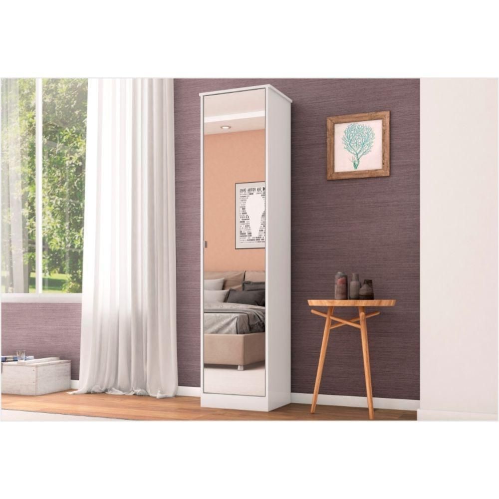 Encontraproduto.com.br - Armário Sapateira Quarto Reflex c/ 1 Porta c/ Espelho Branco - Demóbile