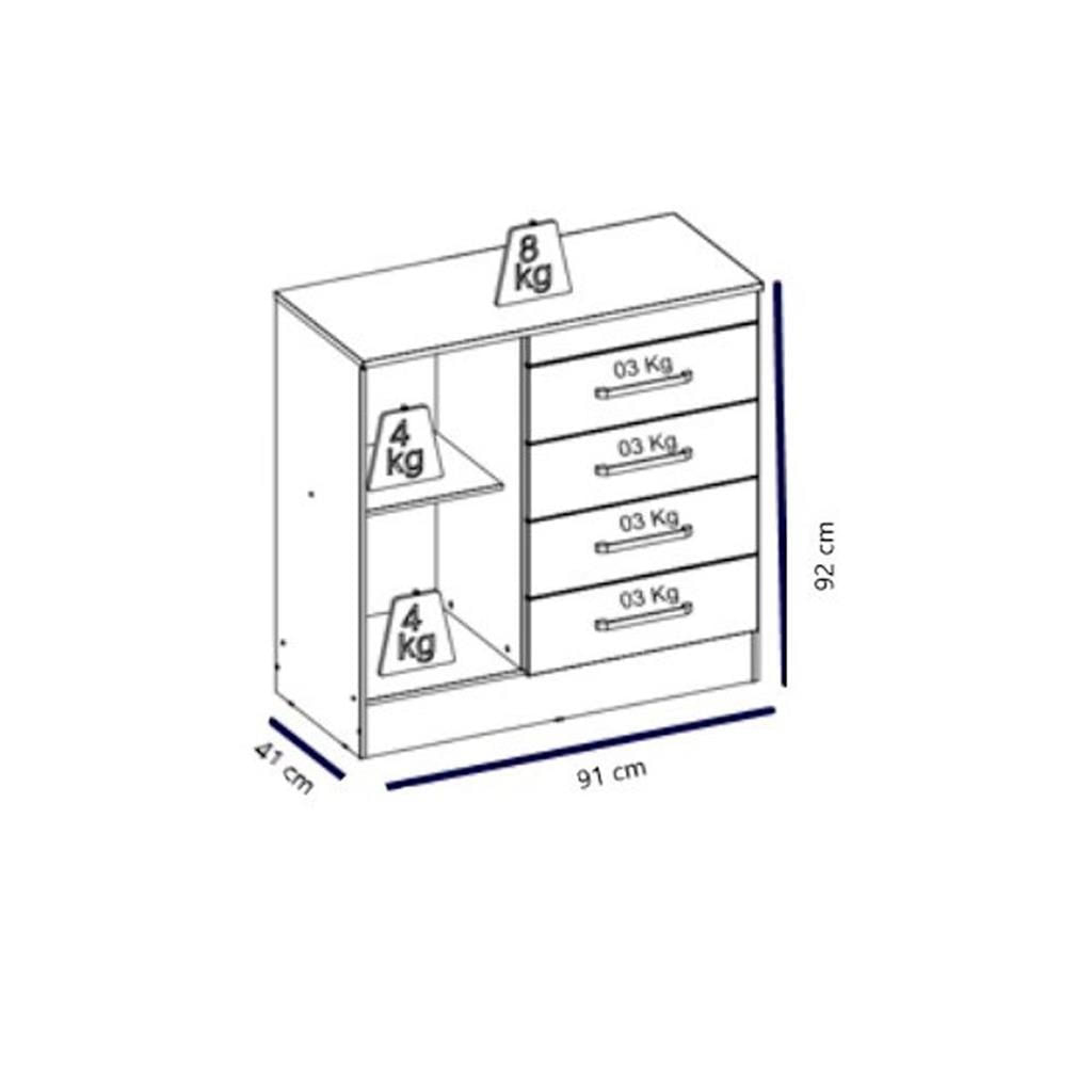 Encontraproduto.com.br - Cômoda 4 Gavetas 1 Porta Montevideu Demóbile