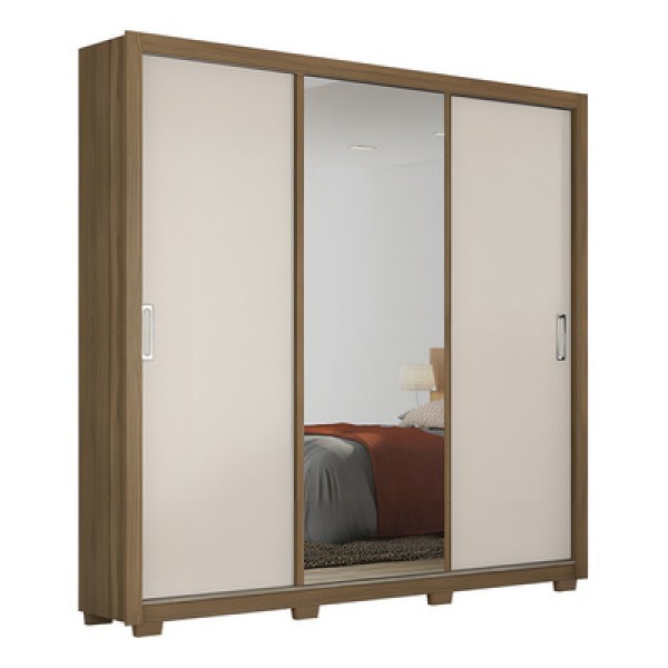 Encontraproduto.com.br - Guarda Roupa Casal Residence 3 Portas de Correr e 2 Gavetas 32230PE Demóbile - Amêndoa com Off White