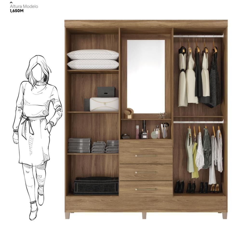 Encontraproduto.com.br - Guarda-Roupa Capelinha com 4 Portas, 3 Gavetas e com Espelho Demobile Persia Amendola Touch
