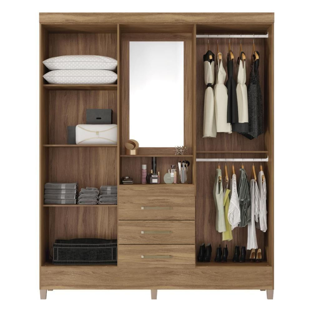 Encontraproduto.com.br - Guarda-Roupa Capelinha com 4 Portas, 3 Gavetas e com Espelho Demobile Persia Amendola Touch