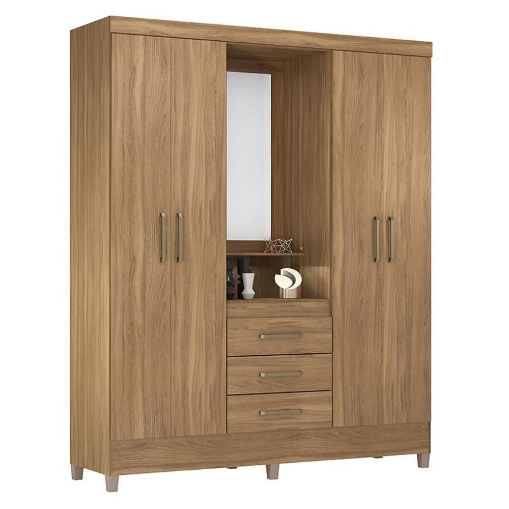 Encontraproduto.com.br - Guarda-Roupa Capelinha com 4 Portas, 3 Gavetas e com Espelho Demobile Persia Amendola Touch