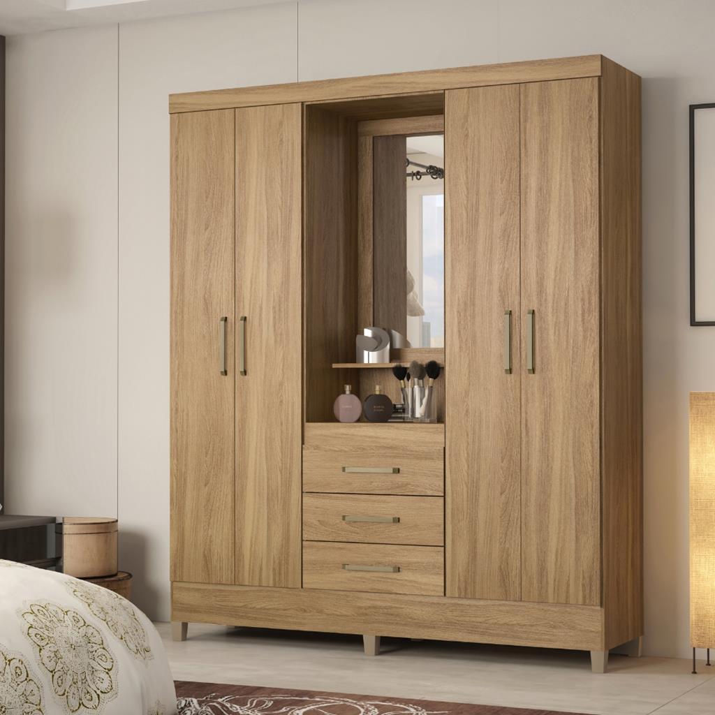 Encontraproduto.com.br - Guarda-Roupa Capelinha com 4 Portas, 3 Gavetas e com Espelho Demobile Persia Amendola Touch