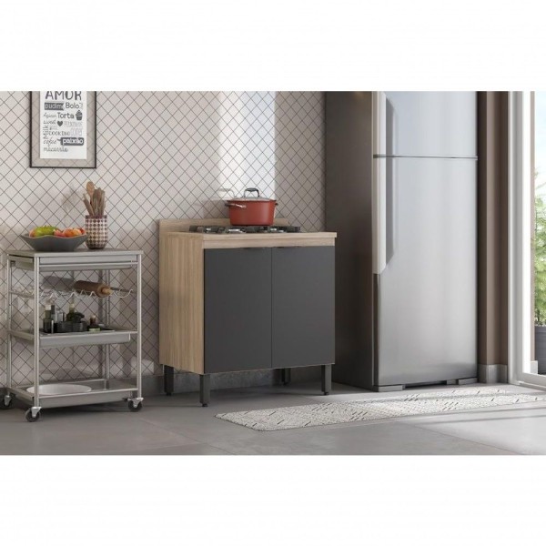 Encontraproduto.com.br - Balcão Firenze 80cm 2 Portas com Tampo 93221 Demóbile - Avena Touch e Grafito