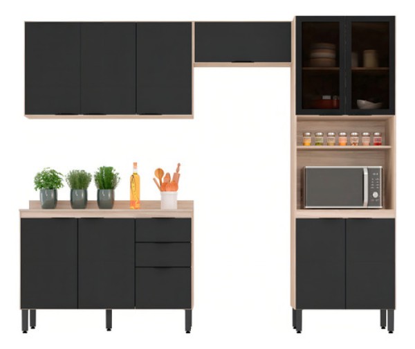 Cozinha Completa Modular 5 Peças Composição 2 Touch Grafito