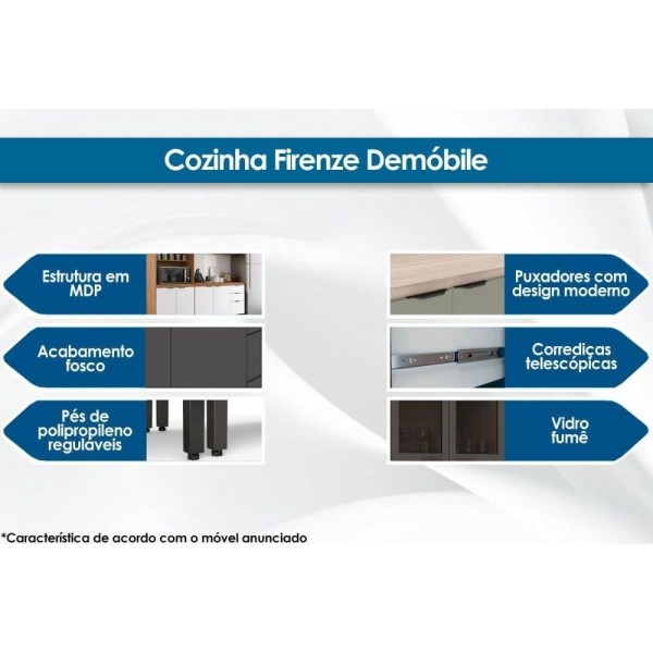 Encontraproduto.com.br - Cozinha Compacta com Tampo FI0010 Firenza Demobile