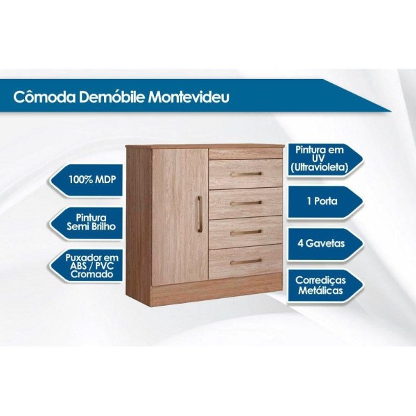 Encontraproduto.com.br - Cômoda Montevidéu 4 Gavetas e 1 Porta 4290K Demóbile - Amêndoa