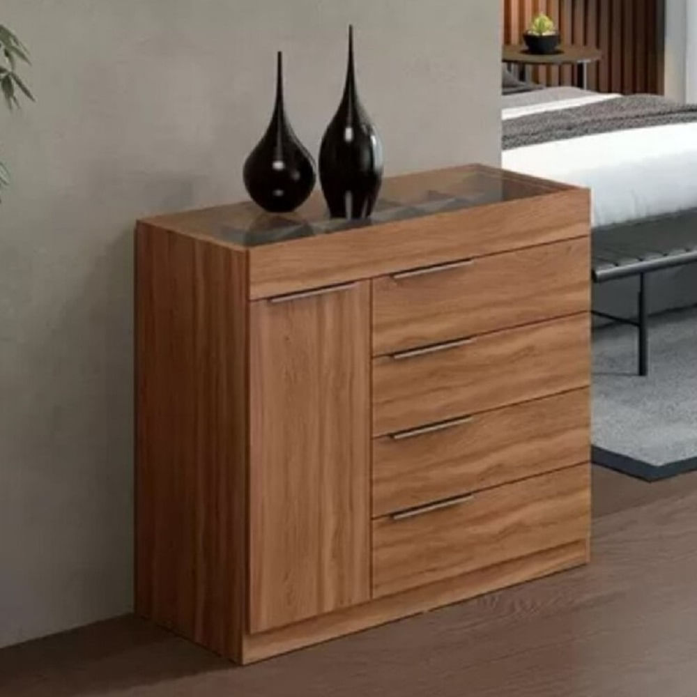 Cômoda Lume 1 Porta e 5 Gavetas com Porta Jóia D5130 Demóbile - Amêndola Touch
