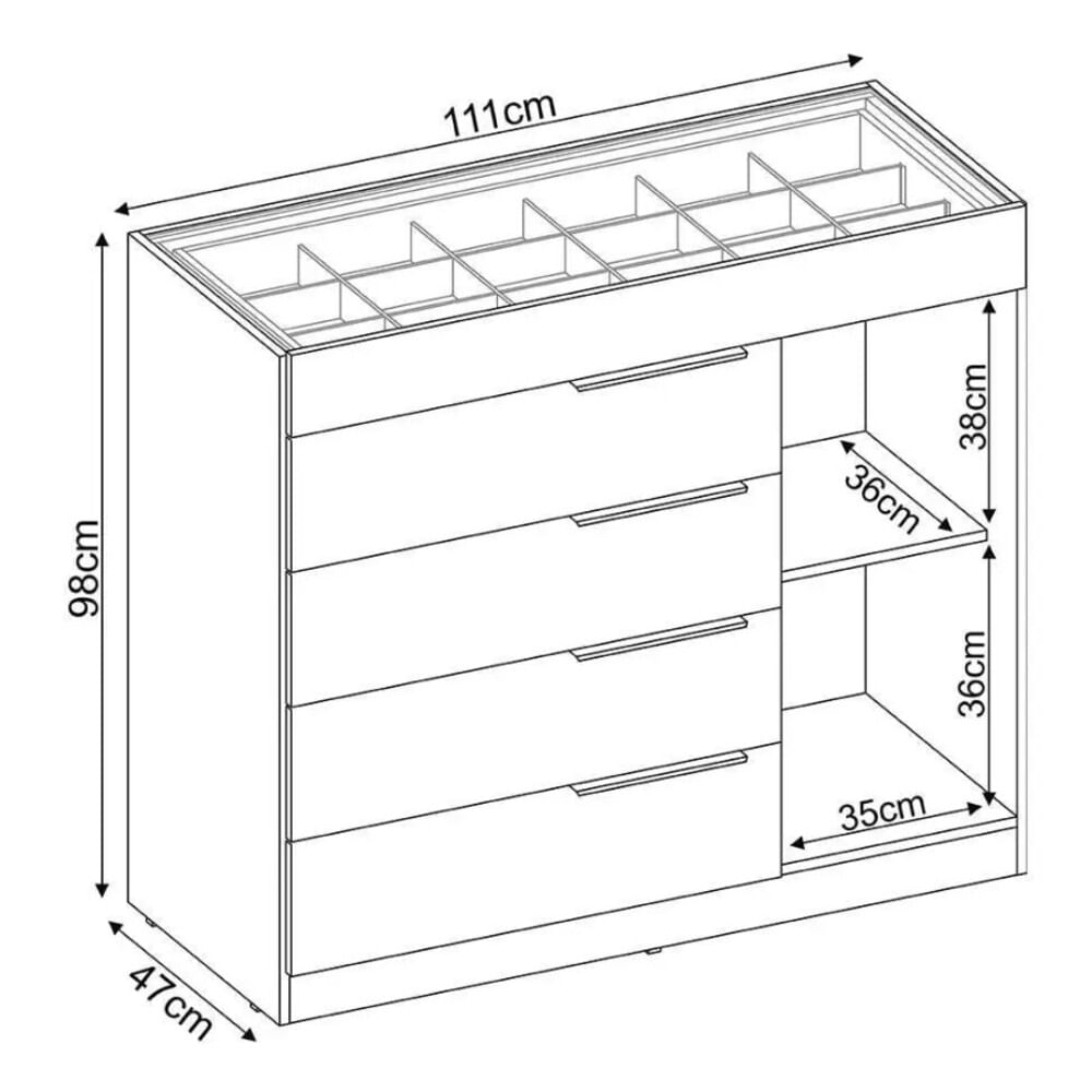 Encontraproduto.com.br - Cômoda Lume 1 Porta e 5 Gavetas com Porta Jóia D5130 Demóbile - Amêndola Touch