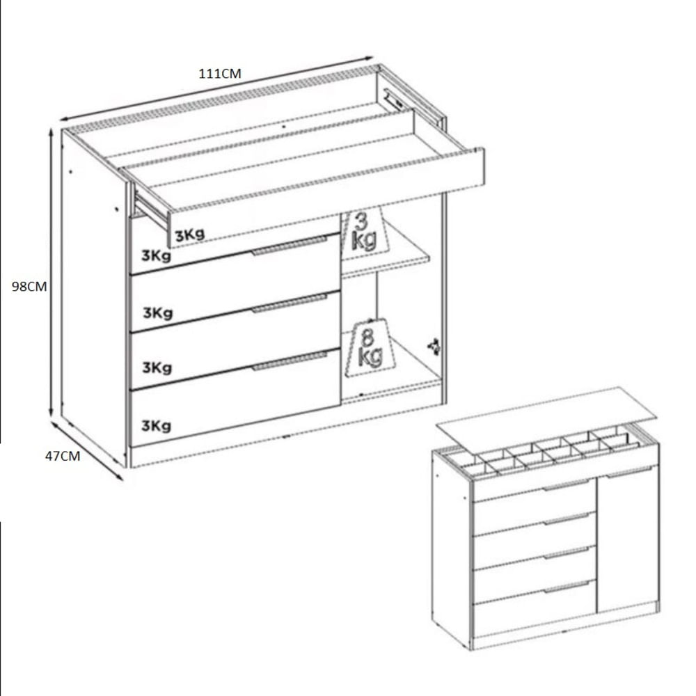 Encontraproduto.com.br - Cômoda Lume 1 Porta e 5 Gavetas com Porta Jóia D5130 Demóbile - Amêndola Touch