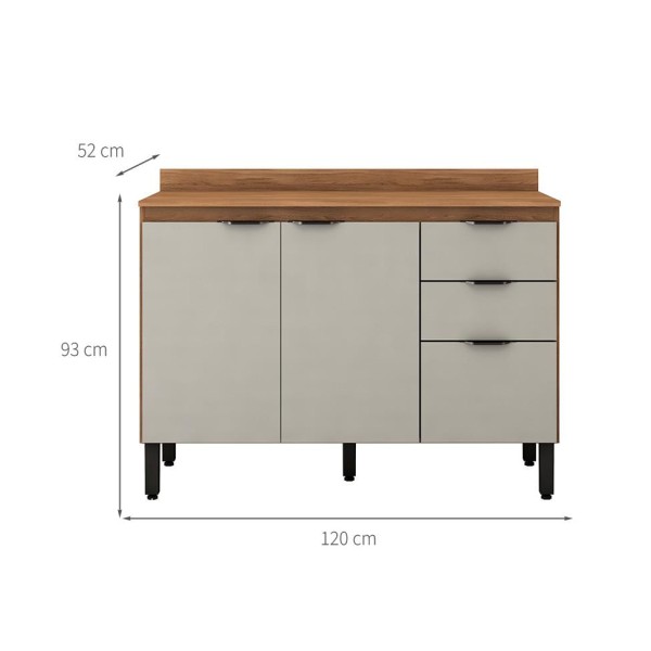 Encontraproduto.com.br - Balcão Firenze 120cm 3 Portas e 2 Gavetas com Tampo 93241 Demóbile - Amendola Touch e Nude Prime Tx