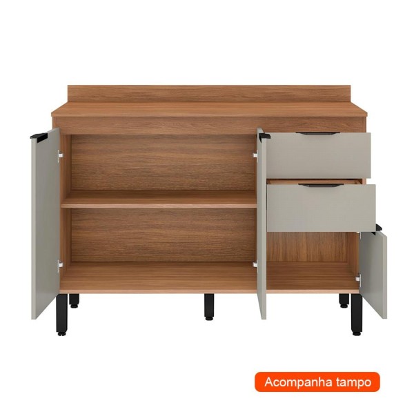 Encontraproduto.com.br - Balcão Firenze 120cm 3 Portas e 2 Gavetas com Tampo 93241 Demóbile - Amendola Touch e Nude Prime Tx