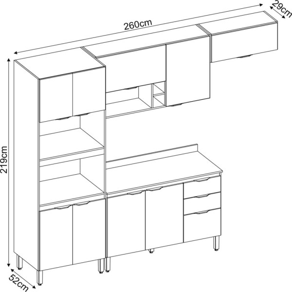 Encontraproduto.com.br - Cozinha Modulada 4 Peças com Nicho FI0003 Firenza Demobile