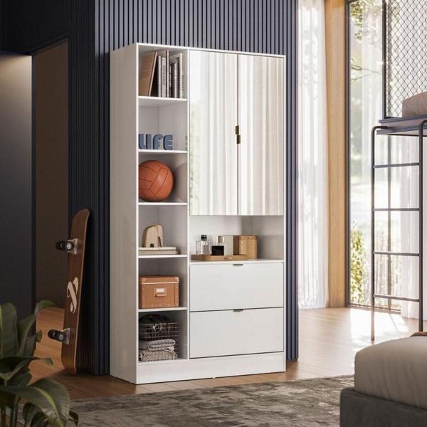 Encontraproduto.com.br - Armário Multiuso Joy 2 Portas Branco Com Espelho - Demóbile Branco
