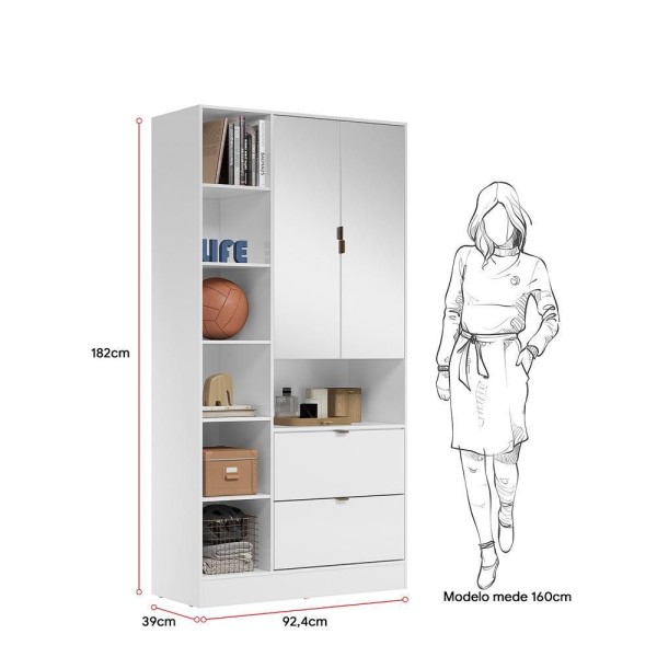 Encontraproduto.com.br - Armário Multiuso Joy 2 Portas Branco Com Espelho - Demóbile Branco