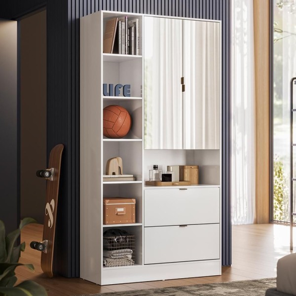 Encontraproduto.com.br - Armário Multiuso Joy 2 Portas Branco Com Espelho - Demóbile Branco