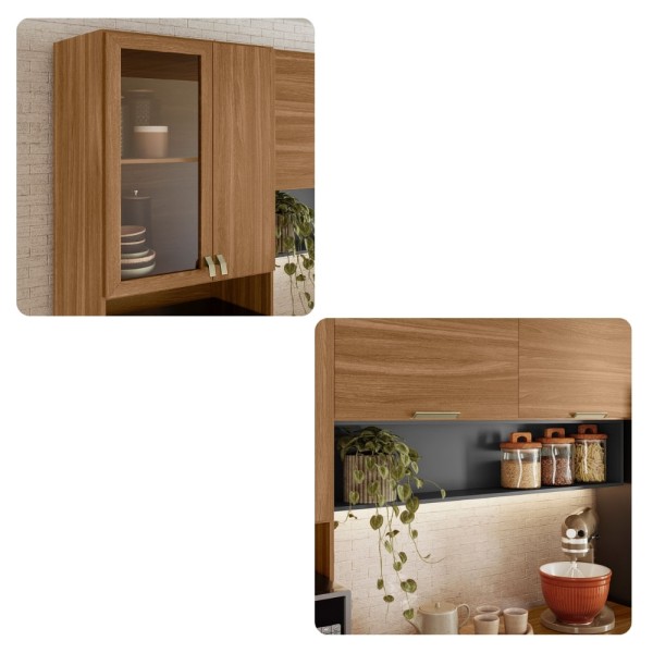 Encontraproduto.com.br - Cozinha Modulada 4 Peças com Tampo e Vidro Alba Demobile