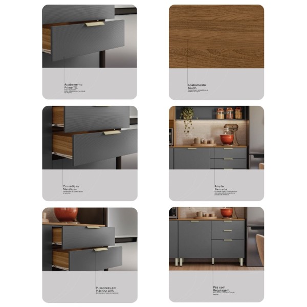 Encontraproduto.com.br - Cozinha Modulada 4 Peças com Tampo e Vidro Alba Demobile