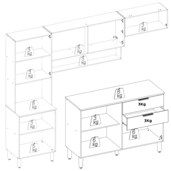 Encontraproduto.com.br - Cozinha Modulada 4 Peças com Tampo e Vidro Alba Demobile