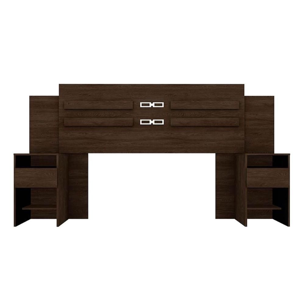 Encontraproduto.com.br - Painel Cama Box Madeirado Cor Ébano Touch Casal Triunfo 2 Mesas c/ 2 Gavetas Ébano Touch - Demóbile