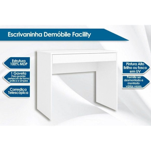 Encontraproduto.com.br - Escrivaninha p/ Escritório Facility c/ 1 Gaveta Branco - Demóbile