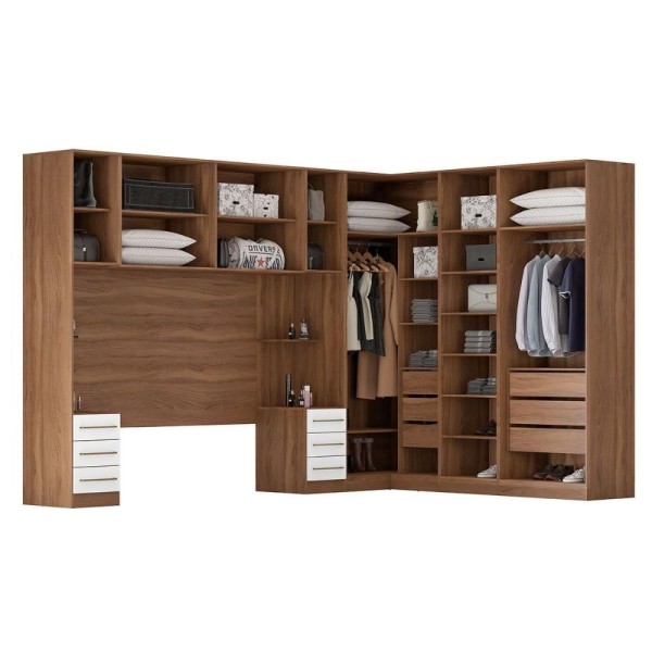 Encontraproduto.com.br - Quarto Casal Modulado Irlanda 7 Peças (3 Armários + 1 Ponte Aérea + 3 Complementos) Qcm166 Amendola-branco - Demóbile