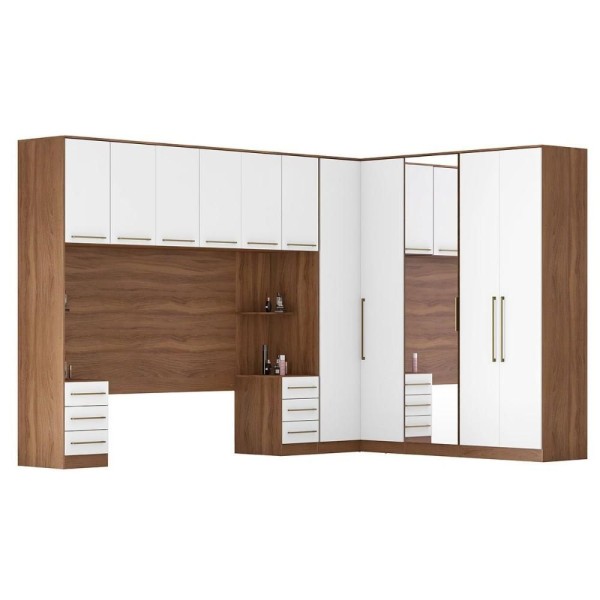 Encontraproduto.com.br - Quarto Casal Modulado Irlanda 7 Peças (3 Armários + 1 Ponte Aérea + 3 Complementos) Qcm166 Amendola-branco - Demóbile
