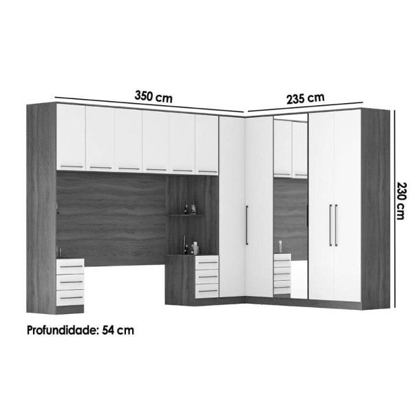 Encontraproduto.com.br - Quarto Casal Modulado Irlanda 7 Peças (3 Armários + 1 Ponte Aérea + 3 Complementos) Qcm166 Amendola-branco - Demóbile