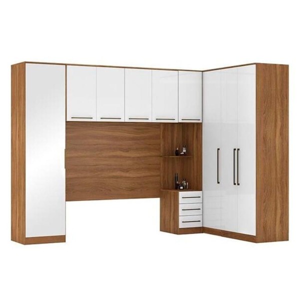 Encontraproduto.com.br - Quarto Casal Modulado Irlanda 6 Peças (3 Armários + 1 Ponte Aérea + 2 Complementos) Qcm163 Amendola-branco - Demóbile