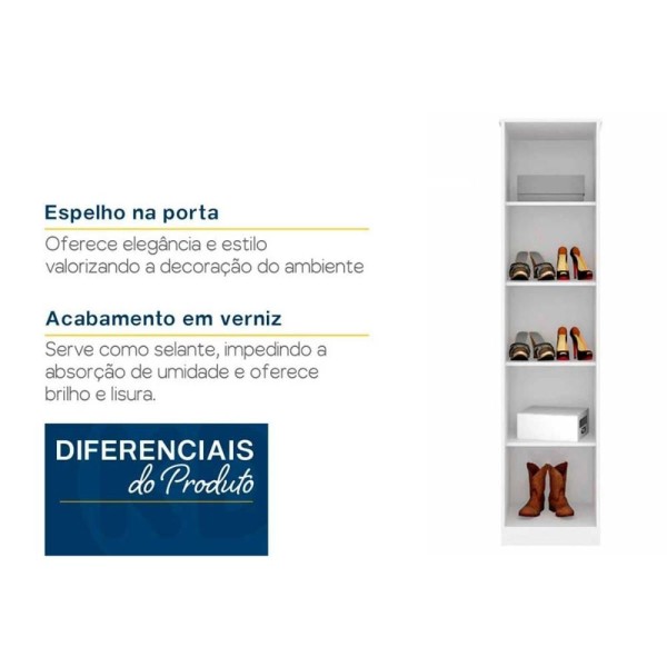 Encontraproduto.com.br - Armário Sapateira Quarto Reflex c/ 1 Porta c/ Espelho Branco - Demóbile
