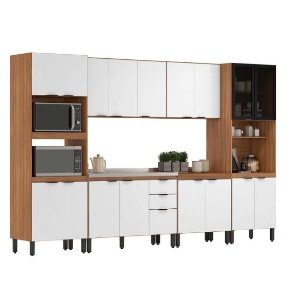 Encontraproduto.com.br - Kit Cozinha Completa 6 Peças Firenze (2 Aéreos + 2 Balcões + 2 Paneleiros) Fmt012 Avena-menta - Demóbile