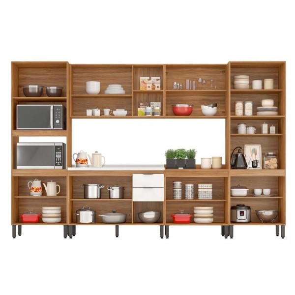 Encontraproduto.com.br - Kit Cozinha Completa 6 Peças Firenze (2 Aéreos + 2 Balcões + 2 Paneleiros) Fmt012 Avena-menta - Demóbile